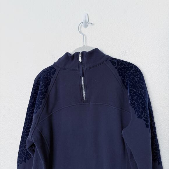 [Lululemon] Midnight Navy Blue Floral Flock Pullover Sweatshirt Thumbholes Sz 12 - Picture 6 of 11